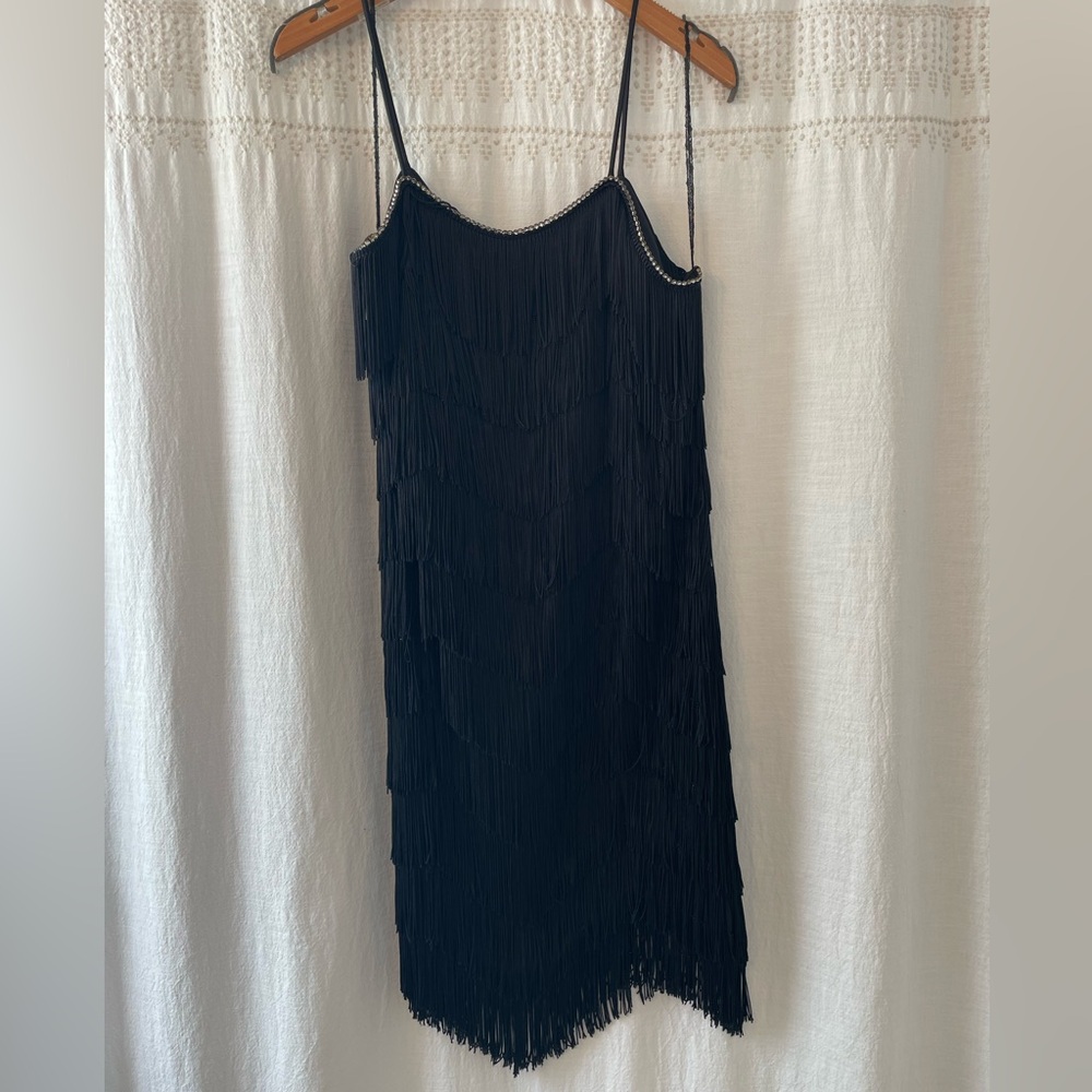 Vintage Black Flapper Costume Dress (Fringe and Beaded Trim)